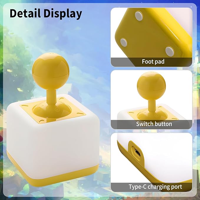 Rocker Night Light Lamp, 2-Speed Timer Bedside Lamp Rechargeable USB LED Companion Light with Joystick Design, DIY Emoji Stickers, 30-Minute Timer, Side Table Light for Bedroom (Yellow)