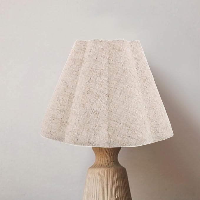 Homoyoyo Floor Lamp Shade: Linen Table Lamp Shade - Pleated Scalloped Lampshade - Decorative Fabric Light Cover Replacement For Bedside Floor Lighting Beige