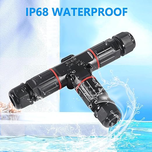 3PCS IP68 Waterproof Electrical Cable Connector, Outdoor 2 Pin T Shape Junction Box, Electrical Wire Connector for 5-9mm Wire Range