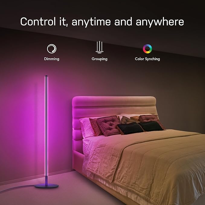 Feit Electric 42" Smart Floor Lamp Color Changing, RGBW, WiFi LED Corner Standing Lamp, Music Sync, Works with Alexa and Google Assistant, Modern Black Aluminum Finish, 8 Watts, FLOOR42/RGB/BLK/AG