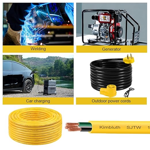 SJTW 12/3 Wire 50FT Heavy Duty Copper Wire, 12 Gauge 3 Conductor Outdoor Extension Power Cable for Battery, Automotive， Motor, Industrial