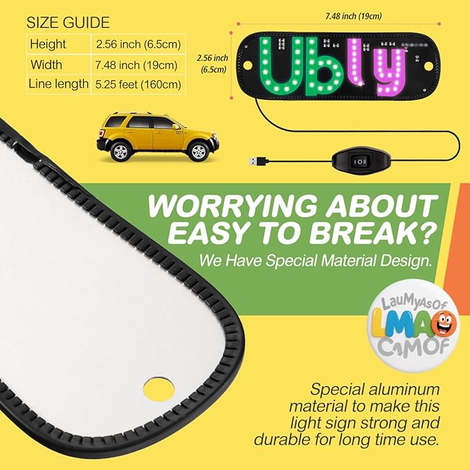 LED Light Sign for Car Windshield, LED Car Sign Decal with Suction Cups, USB Plug for Vehicle, Trucks, SUVs, Vans (Pink - Green)