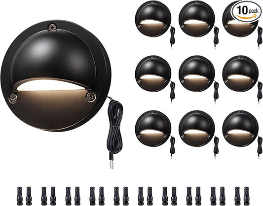 LED Landscape Step Lights - 2700K/3000K/3500K/4000K/5000K Selectable, Low Voltage Deck Lights, Outdoor IP65 Waterproof Black Aluminum Lighting for Yard Stair Railing 10 Pack