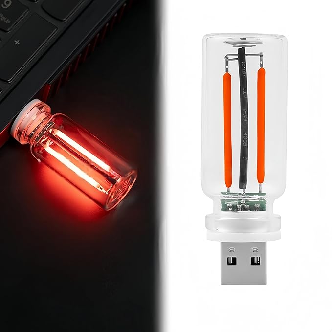 Retro Car Lamp, Touch Adjustment USB LED Car Lights,Plug in USB Automotive Night Lamps,Plug-in Ambient Light, Mini LED Bulb for Automotive,Bedroom,Hallway,Desk,No Pole dimming(Red Light)