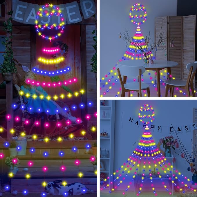 Baquler 15ft Easter Decor Egg Lights 350 LED 8 Modes Plug in Curtain Window Lights Egg Sign for Outdoor Home Bedroom Wedding Indoor Party Easter Decor