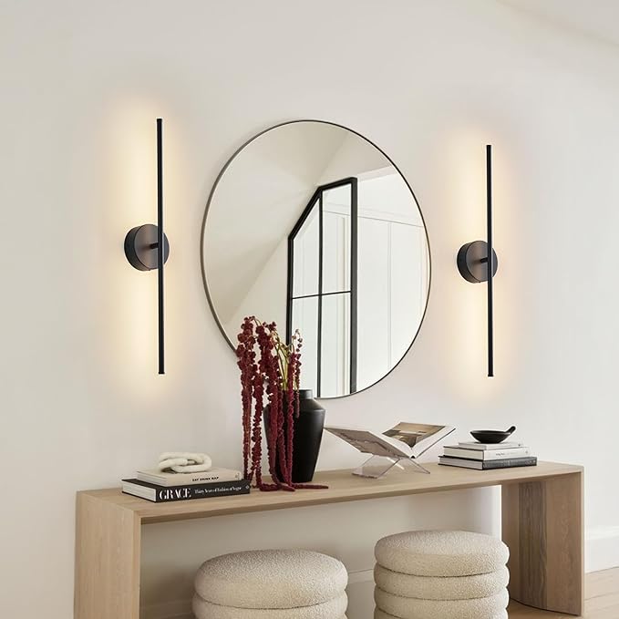 Removable Battery Operated Wall Sconces with Remote Control 350°Rotate LED Wireless Wall Lights with 3 Color Temperatures & Dimming for Bedroom, Hallway,28.3 Inch (2 Pack)