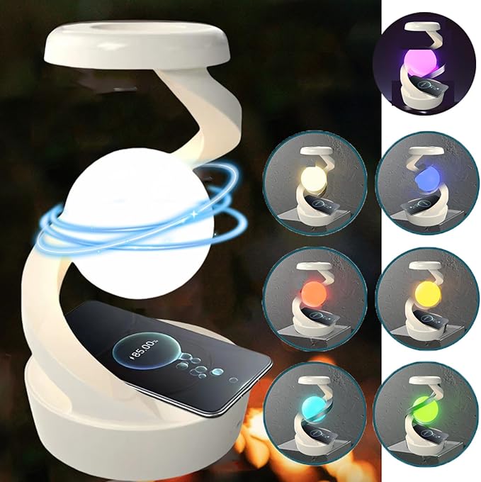 Levitating Lamp Levitating Moon Lamp 360° Floating & Spinning in Air Freely with RGB Moon Lamp, Wireless Charging Night Light, Gesture Control Rotating Floating Night Light Desk Toys,White