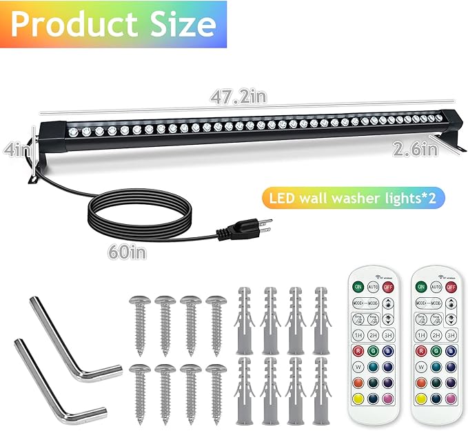 72W Outdoor Wall Washer Light, 48'' Dimmable 5000K RGB LED Wall Washer Light Bar,120V IP67 Waterproof LED Stage Light for Patio Church Landscape Yard Garden 1 Pack