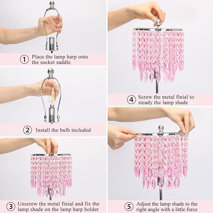 Boncoo Pink Crystal Lamps, Touch Control Crystal Table Lamp with Dual USB Charging Ports, 3 Way Dimmable Bedside Lamp Decorative Nightstand Lamp for Girls Bedroom, Living Room, B11 LED Bulb Included