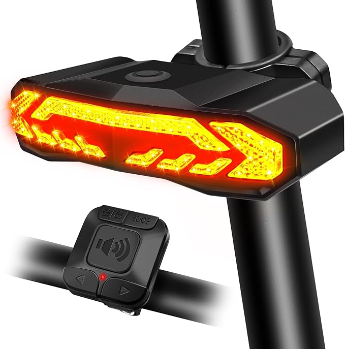 Bike Turn Signals, Bicycle Tail Light with Turn Signals, Bike Tail Light USB Rechargeable with Horn, IP65 Waterproof Anti-Theft Alarm,6 Light Mode Auto On Off, for Bicycle, Ebike, Scooter