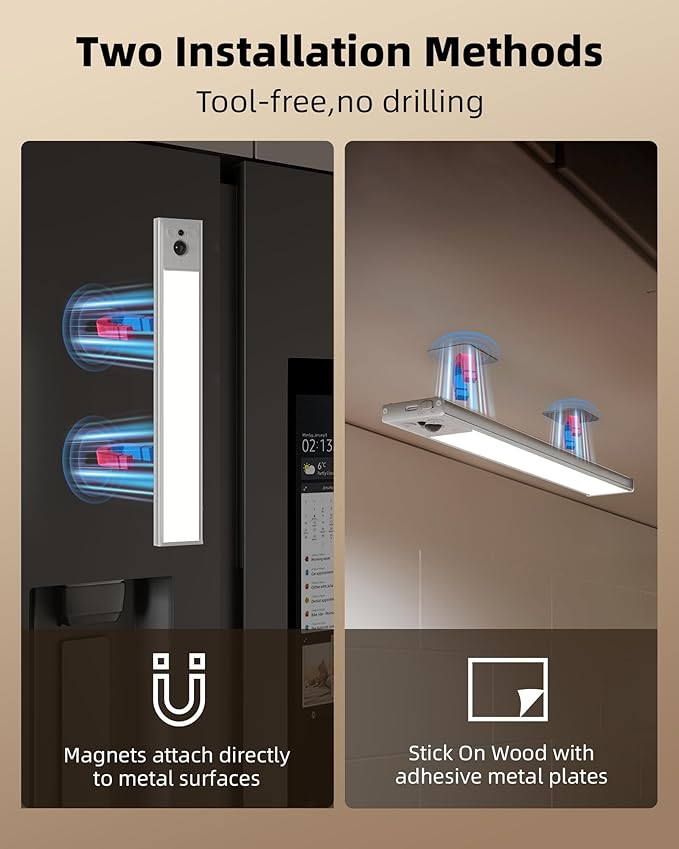 EZVALO 3-Pack Under Cabinet Lighting, 3200mAh Rechargeable Motion Sensor Light, 12inch Magnetic Closet Lights with Dimmable & 3 Color Temps, Wireless Motion Activated Lights with Remote for Kitchen