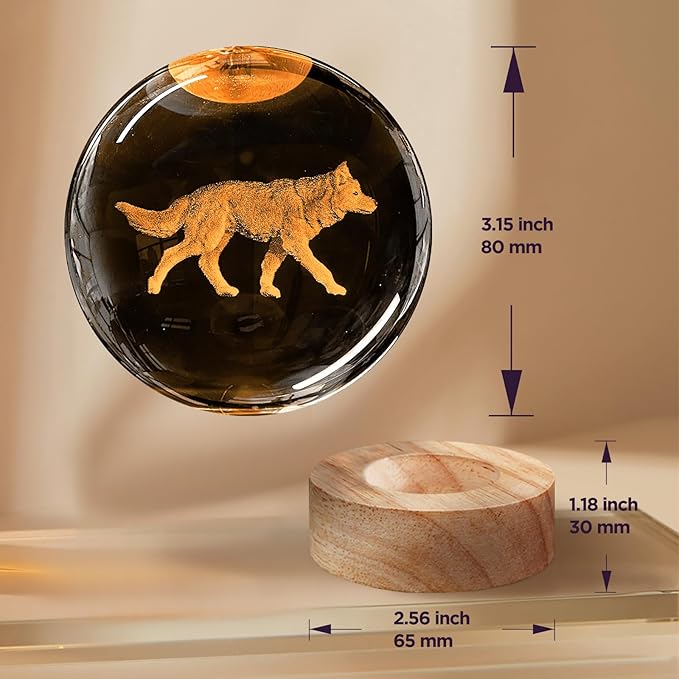 3D Crystal Ball Night Light with Wooden Base, 3.15" Glass Ball Lamp, 16 Colors, Remote Control, Cool Desk Decor, Gifts for Kids, Friends, Birthday, Holiday
