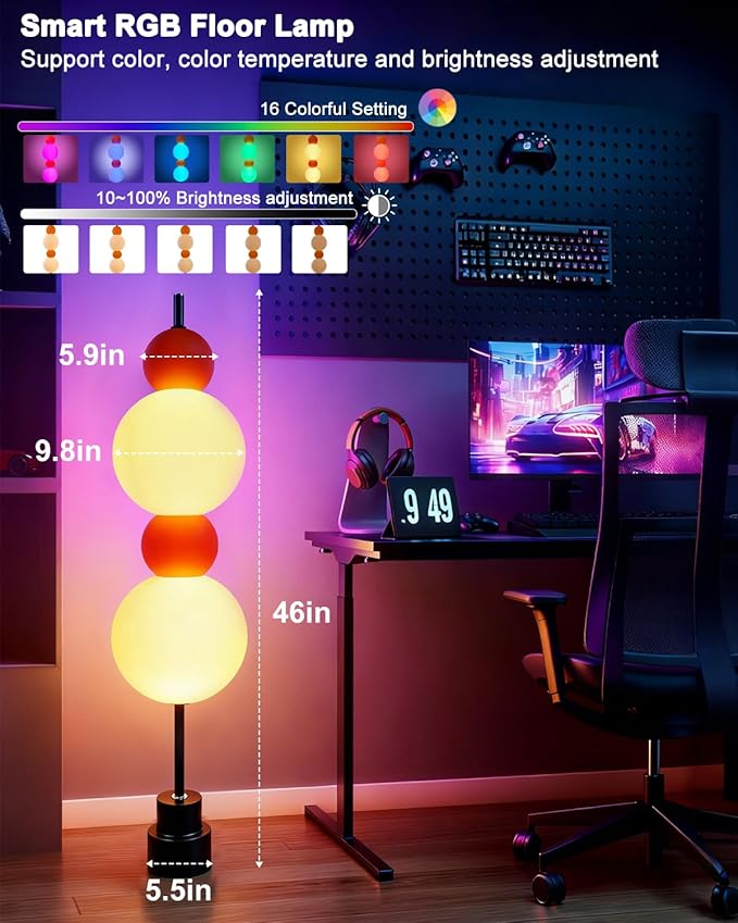 Lightdot RGB& 3000K Floor Lamp with Touch Control, Dimmable Colors Temperature, Globe Modern Floor Lamp with Smart Bulb Included, Orange Standing Lamps for Living Room/Sofa Beside/Corner Decor