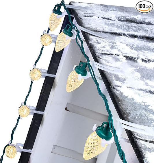 C9 Led Christmas String Lights 68Ft 100 LED with All in One Clips Outdoor Waterproof Strawberry Roof Lights, Commercial Grade Extendable for Indoor Outside Roofline Home Xmas Decoration, Warm White