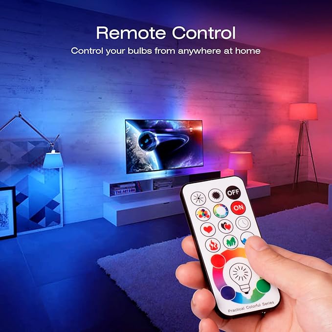 SUNNEST LED Color Changing Light Bulb, 820LM Dimmable E26 10W RGBW, Mood Light Bulb with Timing Remote, 120 Colors Screw Base Lights for Home Decor, Bedroom, Stage, Party