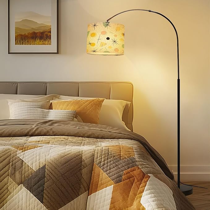 Drum Lamp Shade Atomic Starbursts Mid Century Modern Sputnik Palm Springs Abstract Lampshade for Floor Lamps Table Lamps Pendant Light 8.9"x11" Linen Lampshades Replacement Large Lamp Shade