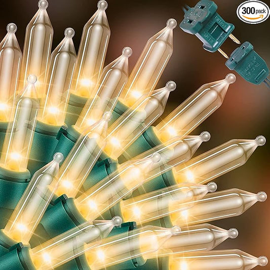 LAMPHOME Warm White Christmas String Lights 300 Count 63.8ft (2 Pack of 150L), Incandescent Mini Lights, Waterproof Outdoor Indoor Clear Christmas Lights for Xmas Tree Garland Holiday Decor