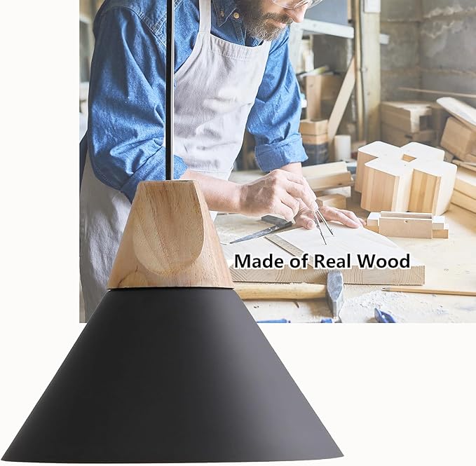 Pendant Light,Solid Wood Ceiling Hanging Lamp,Modern Matte Black Pendant Lighting for Kitchen Island Dining Room Coffee Bar (Black-3 Pack)