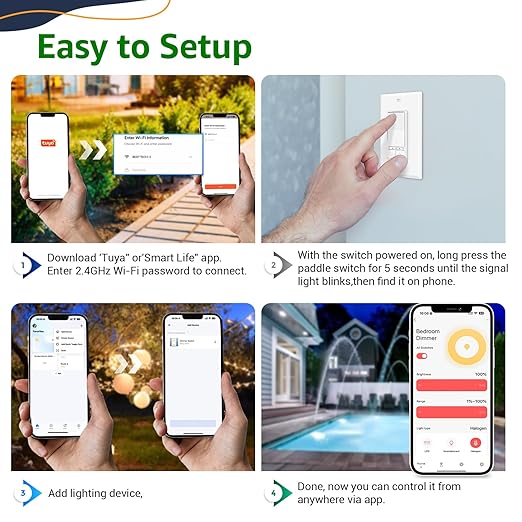 Greencycle Smart Dimmer Switch,1PK Single Pole, Needs Neutral Wire,2.4GHz WiFi Light Switch,Work with Alexa and Google Home, ETL Certified,No Hub Required,for Dimmable 150W LED CFL,600W Incandescent