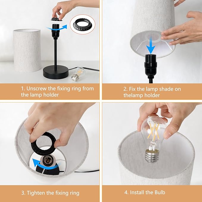 2 Pack Small Table Lamps for Bedroom, Bedside Lamps for Nightstand with Wire Switch, Minimalist Modern Desk Lamps with Linen Fabric Shade for Kids Room Living Room Office Dorm, Bulb Included