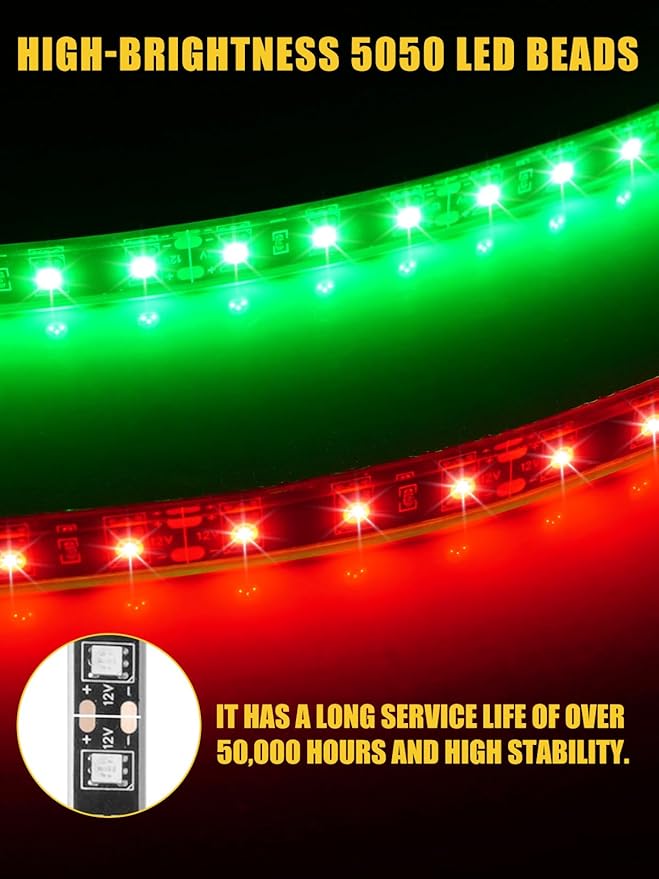 Led Light Strip Exterior Interior 24inch 5050 SMD Led Strip Light IP68 Waterproof Flexible Lights 12V for Car SUV Truck Marine Boat Golf Cart Red Pack of 4
