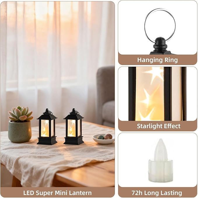Black Lanterns Decorative Indoor: 24 Pcs Starlight Mini LED Lantern for Centerpiece Table Decorations Halloween Christmas Wedding Party Camping Decor