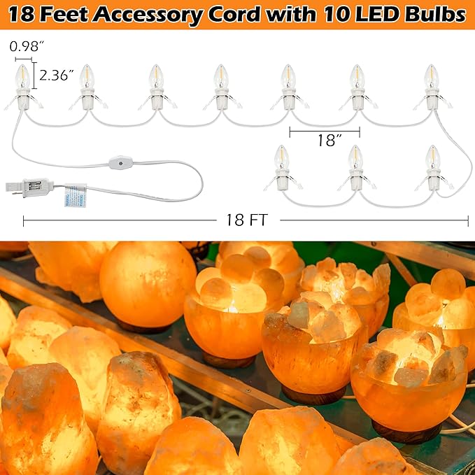 Meonum Accessory Cord with 10 LED Bulb, C7 Christmas Village Light Cord with Two Spare Fuse, Blow Mold String Lights with Switch, Xmas Decoration for Xmas Village Houses Salt Lamp