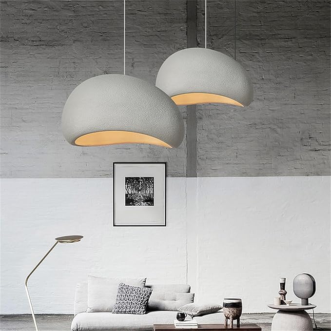 JAYMP 50cm Wabi Sabi Pendant Light for Dining Room Kitchen Island Hallway Restaurant Modern Hanging Lamp E26 Base Japanese Style Bird Nest Shape Lighting Fixture (Matte White,B Shape, 50cm/19.7in)
