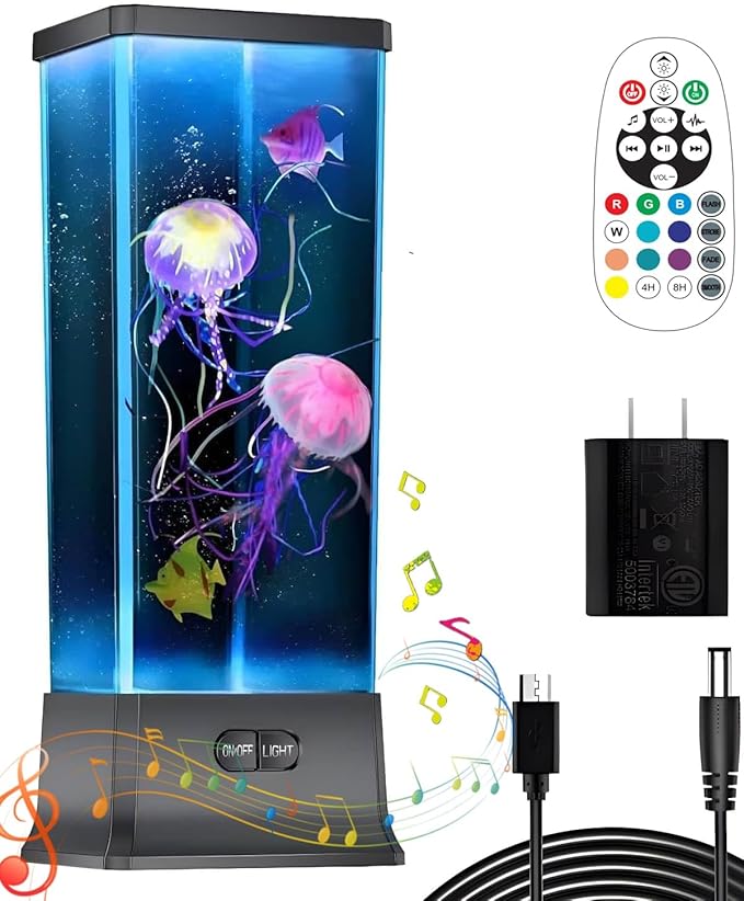 COLORLIFE Cool Electric Jellyfish Lamp with Bluetooth Speaker Music Gift for Boys Girls Adults Aquarium Tank Sensory Mood Night Light for Decorate Relax