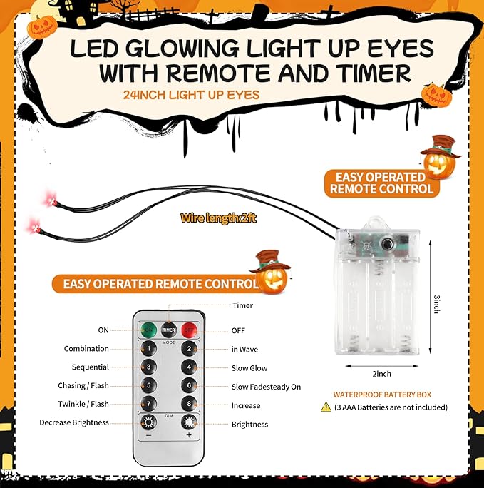 4 Pack Halloween Decoration LED Glowing Light Up Skulls Eyes, Horror DIY Glowing Eyes Lights Battery Operated for Halloween Decoration Masks, Skulls, Pumpkin, Spider, Tombstone Props (Red)