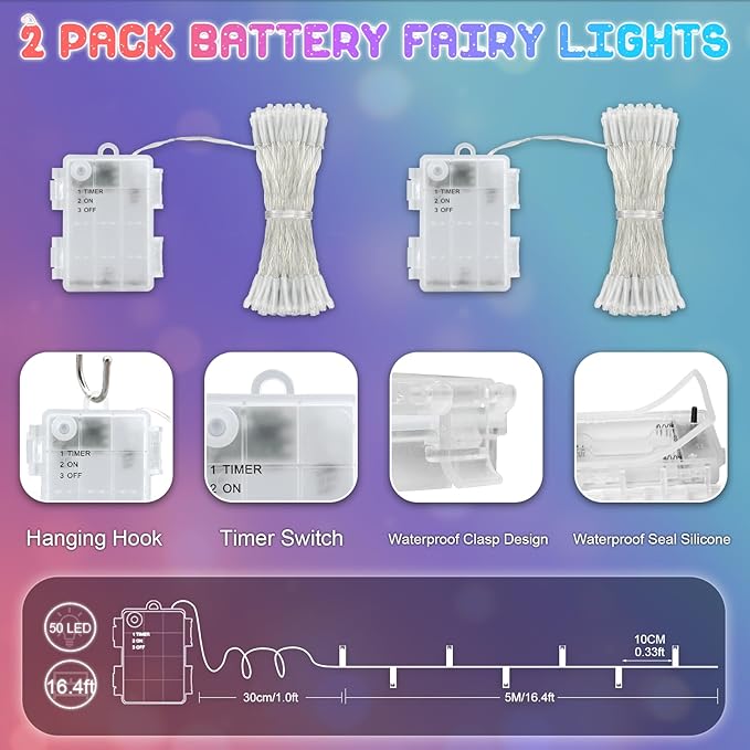 Christmas Lights Outdoor with Timer, Battery Operated Christmas Lights 16.4ft 50LED Christmas Decorations for Small Mini Christmas Tree Multicolor
