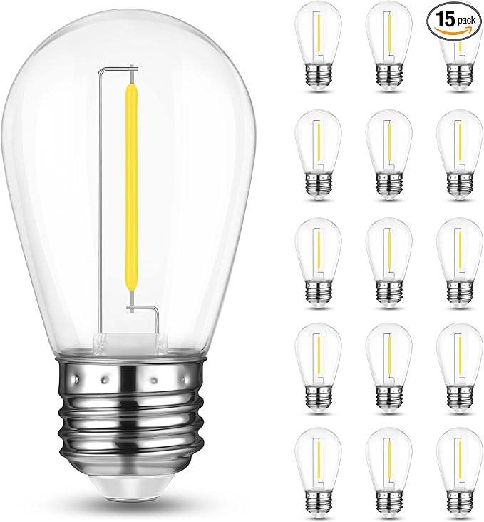 Mlambert LED String Light Bulbs, Shatterproof Outdoor String S14 Replacement Light Bulbs 4000K, Waterproof 1W LED Edison Equal to 11W,Not Solar