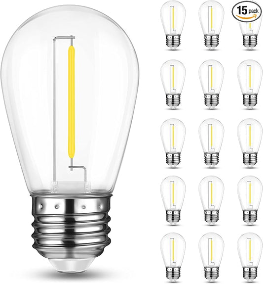 Mlambert LED String Light Bulbs, Shatterproof Outdoor String S14 Replacement Light Bulbs 4000K, Waterproof 1W LED Edison Equal to 11W,Not Solar
