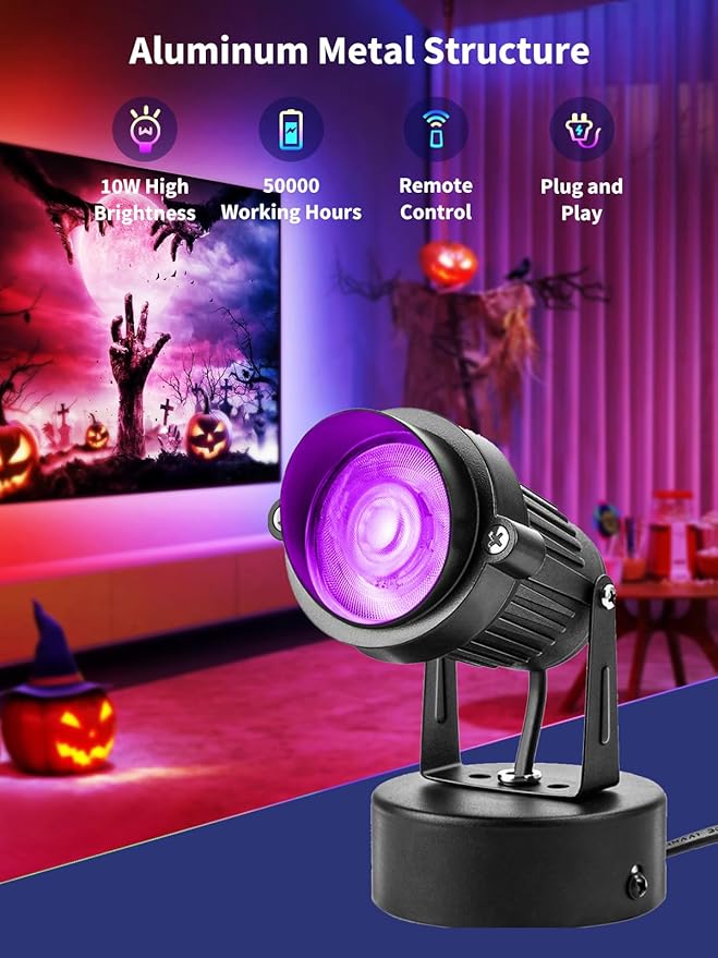 ZUCKEO 10W LED Spot Lights Indoor RGBW Color Changing Uplighting Indoor with Remote, 120V Christmas Spotlight Up Lights Plug in, Accent Landscape Lighting with Switch for House Halloween Decor(1Pack)