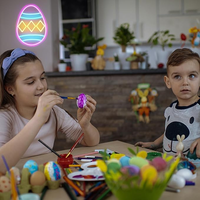 Easter Egg Neon Sign Happy Easter Neon Light Colorful Eggs LED Signs for Wall Dimmable Neon Lights Signs Jesus Neon Wall Sign for Bedroom Holiday Bar Party Decor USB Powered
