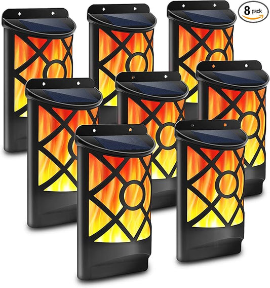 Aityvert Solar Flame Lights Outdoor, Waterproof Flickering Flame Solar Lights Dark Sensor Auto On/Off 66 LED Solar Powered Wall Mounted Night Lights Lattice Design for Patio Deck Driveway