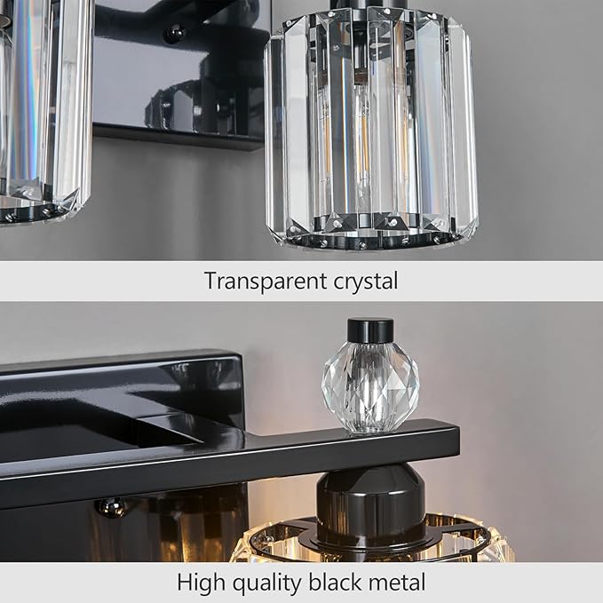 Bathroom Vanity Lights 2-Light Plating Black Modern Crystal Vanity Light Fixtures Over Mirror Crystal Bathroom Vanity Lighting Fixtures
