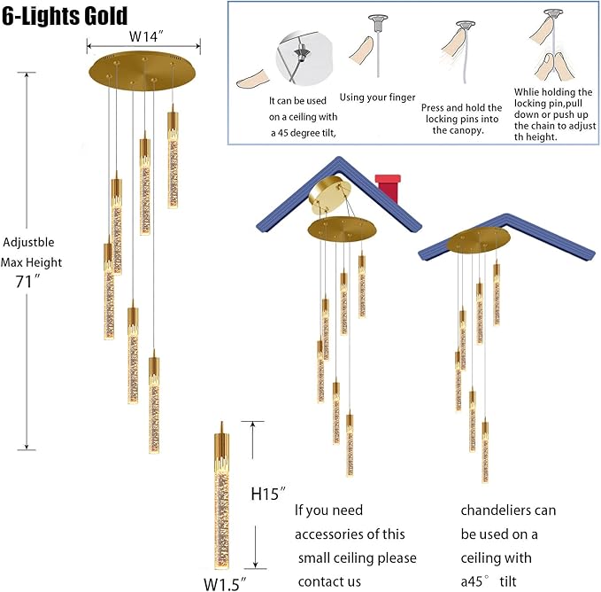 Flashing God 6-Lights Gold Modern Chandelier for High Ceiling Crystal Bubble Chandelier Light Fixture,Luxury Modern Pendant Light Fixture for Dining Room Dimmable with Remote