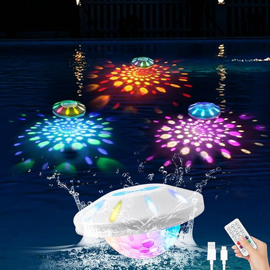 Rechargeable Floating Pool Lights(1 Pack), Pool Lights with 6 Dynamic Lighting, IP68 Waterproof Pool Light RGB Upper and Lower Color Changing LED Pool Light for Pools, Party, Ponds