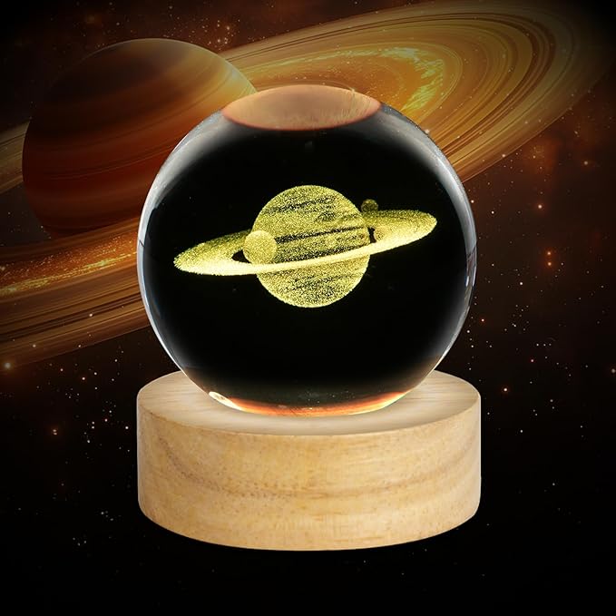 3D Saturn Crystal Ball Night Light 2.4in Saturn Planet Glass Sphere Lamps Decor with 16 Colors Change Remote Control Galaxy Birthday Christmas Gifts for Friends Kids