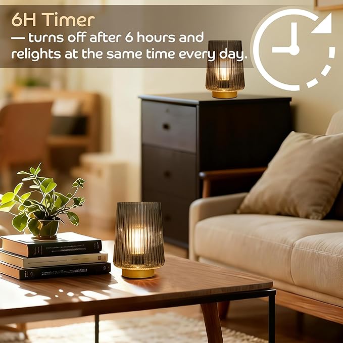 Battery Operated Lamp with Timer, Small Cozy Table Lamp for Dorm Room, Aesthetic Cordless Bedside Battery Lamp for Living Room/Shelf/Office Desk/Side Table Grey