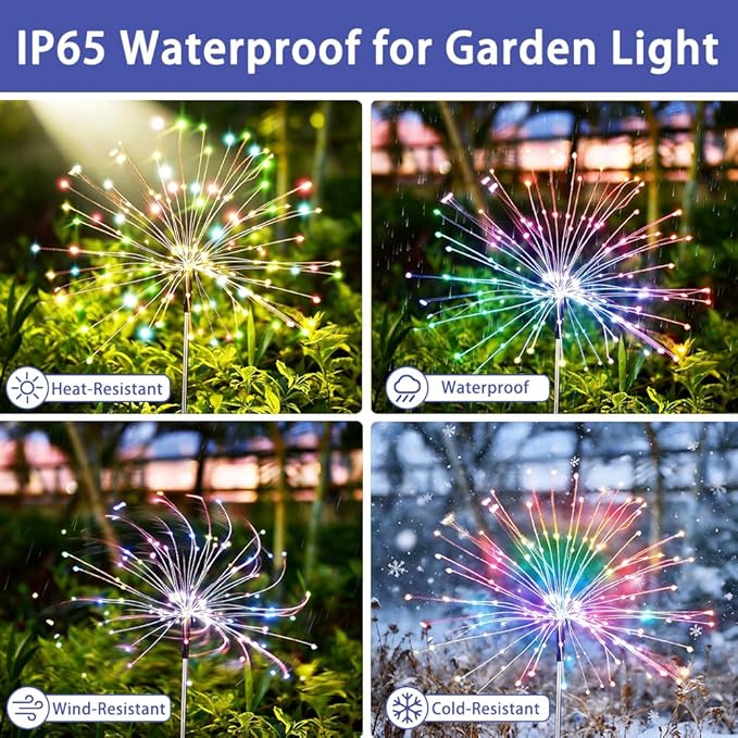 Solar Fireworks Lights for Outside, 150LED 8 Modes Fireworks Solar Lights Outdoor, Fairy Garden Flowers for Yard Pathway Wedding Party Christmas Diwali Garden Decor 8Pack (Multicolor)
