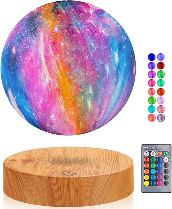 VGAzer 16 Colors Floating Lamp,Magnetic Levitation Galaxy Starry Moon Lamp 5.9inch Spinning & Rotating Freely,Gifts for Family Friends