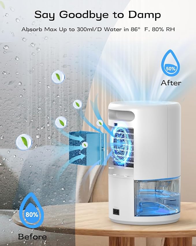 Dehumidifier, 35 oz Small Dehumidifiers for Home, Bathroom, Bedroom, Closet, Ultra-Quiet with Sleep Mode, 7 Color Lights & Auto Shut Off, Compact & Portable for RV, Rooms, Basement, Energy Saving