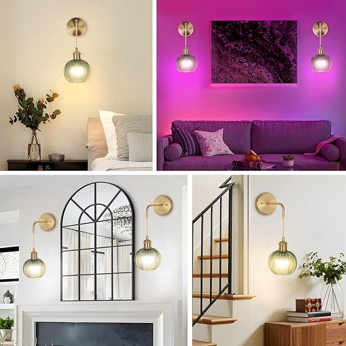 Battery Operated Wall Sconce, Wireless Wall Sconces Decor Set of 2 with RGB Color Changing Dimmable, Wall Sconces Set of Two with Remote, Vintage Wall Lamp for Bedroom Living Room etc