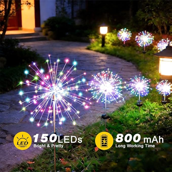 Solar Firework Lights for Outside, 8 Modes RGB Color Changing Fireworks Solar Fairy Light Outdoor for Garden Yard Patio Pathway Wedding Christmas Diwali Easter Party Decor Multicolor(8 Pack)