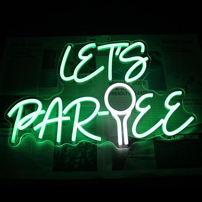 Let's Par Tee Neon Sign Golf Neon Signs for Wall Decor Green White LED Golf Ball Neon Light Dimmable Hanging Wall Sign Neon Lights Signs for Golf Club Bedroom Man Cave Party Decor