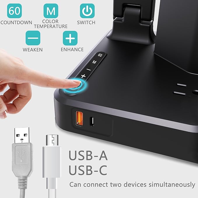 cozoo LED Desk Lamps for Home Office, Modern Dimmable Eye Caring Desk Light with USB Charging Ports AC Outlet, Pen Holder,Touch/Memory/Timer, Kids Small Table Lamp for Reading, Bedroom, Study, Craft