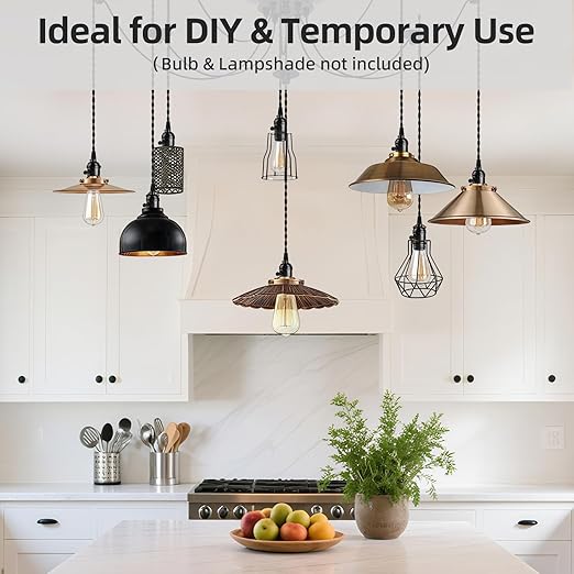 Vintage Plug-in Pendant Light Kit with 1-to-3 Hanging E26/E27 Sockets, Industrial Hanging Light with Individual Rotary Switches, Easy DIY Lighting for Living Room, Patio and Plant Corners, Black