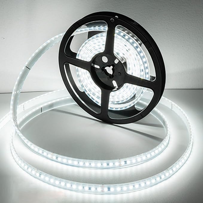 SUYOOULIN LED Strip Lights, 30000LM AC110V/120V 33ft/10m SMD 2835 1200 LEDs Light Strips Tube Waterproof IP67 LED Ribbon, 2 Times Brightness Than Low Voltage Strip Lights (Cold White 6500K)